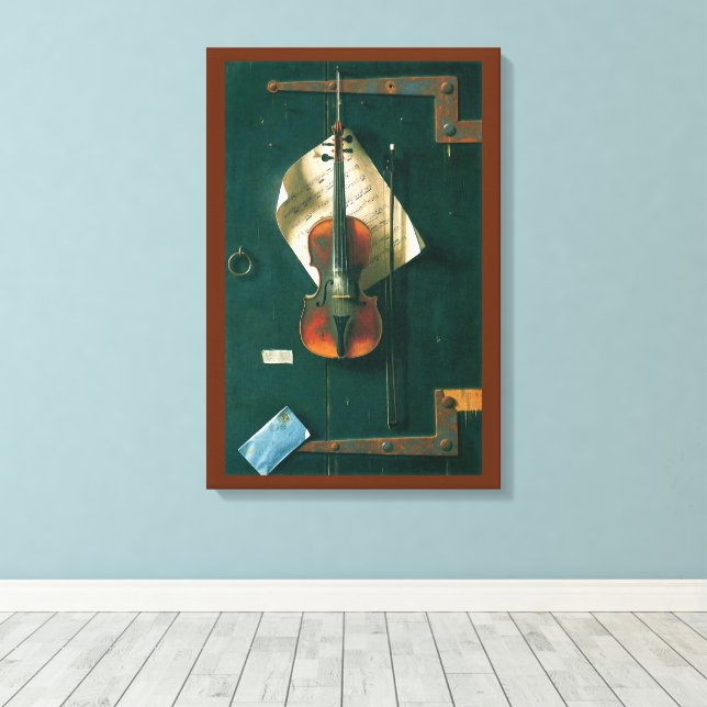 Stilleben med gammal violin av William Michael Har Canvastryck (Insitu (trägolv))