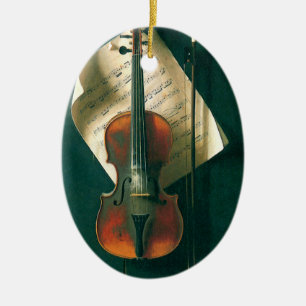 Stilleben med gammal violin av William Michael Har Julgransprydnad Keramik