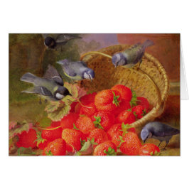 Stilleben med jordgubbar och Bluetits Hälsningskort