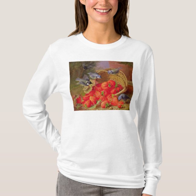 Stilleben med jordgubbar och Bluetits T Shirt (Framsida)