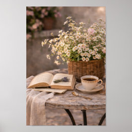 Stilleben med kaffebord i lantlig stil Blommig väg Poster