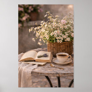 Stilleben med kaffebord i lantlig stil Blommig väg Poster