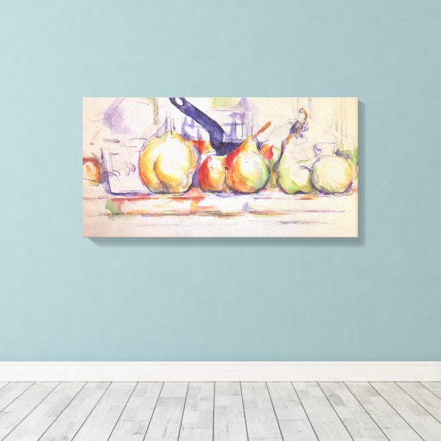Stilleben med kastrull av Paul Cezanne Canvastryck (Insitu (trägolv))