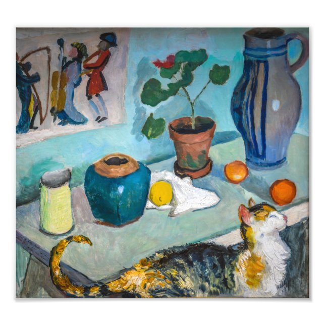 Stilleben med katt | Auguste Macke | Fototryck (Framsidan)