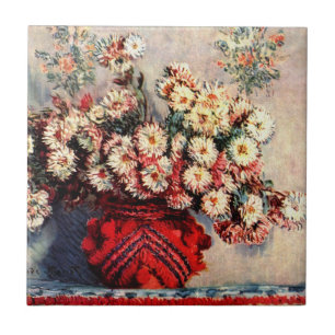 Stilleben med krysantemum av Claude Monet Kakelplatta