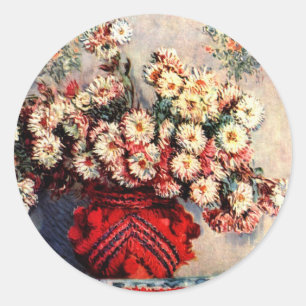 Stilleben med Krysantemum av Claude Monet Runt Klistermärke