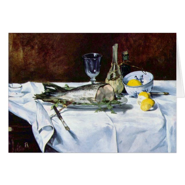 Stilleben med laxen av Edouard Manet Hälsningskort (Framsidan Horizontal)