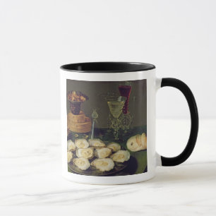 Stilleben med ostroner och exponeringsglas (olja mugg