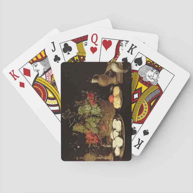 Stilleben med ostroner spel kort (Baksidan)