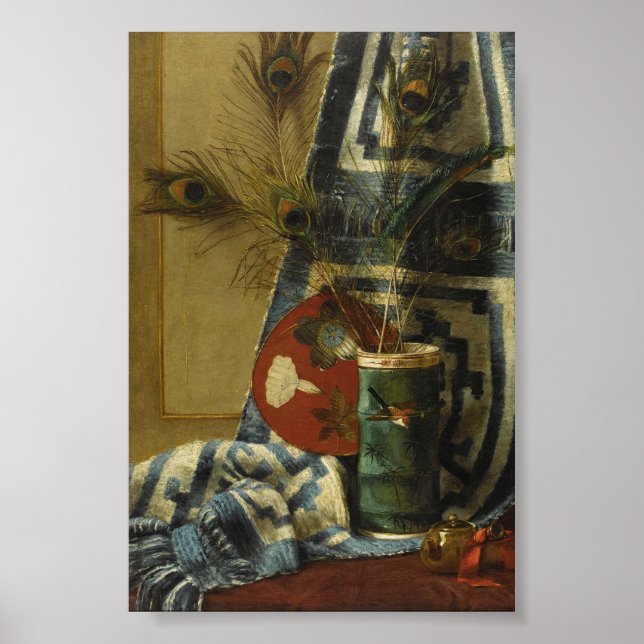 Stilleben med påfågelsfjädrar poster (Framsidan)