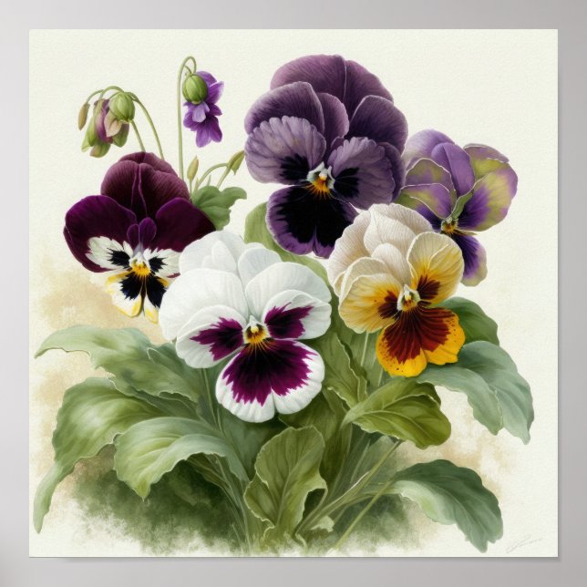 Stilleben med penséblommor Konsttryck Poster (Framsidan)