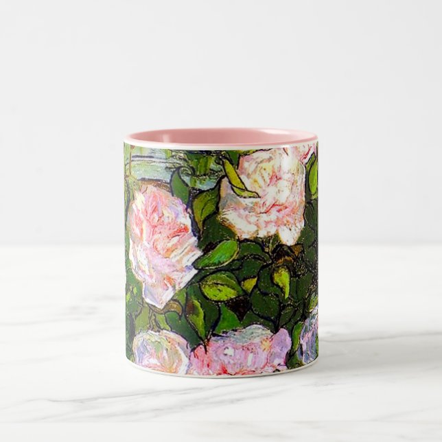 Stilleben med rosa rosor av Van Gogh Två-Tonad Mugg (Center)