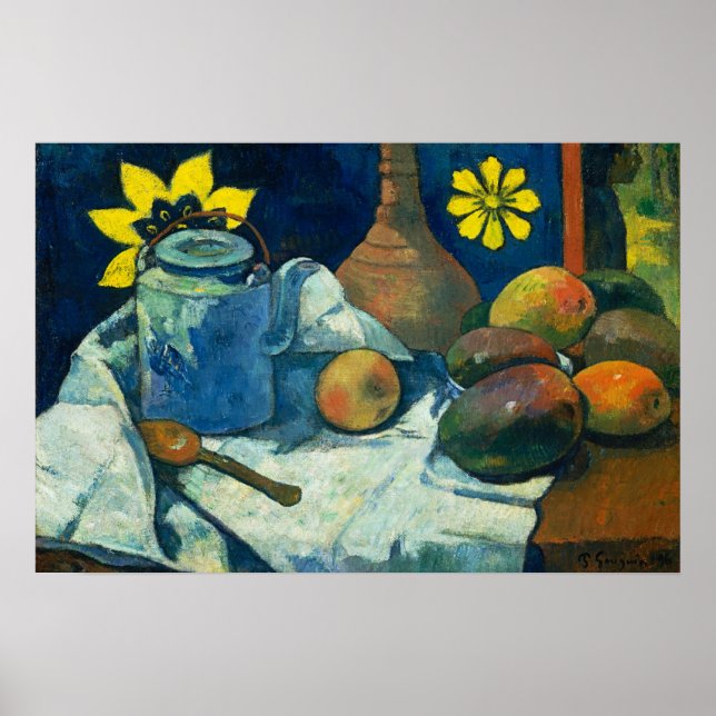 Stilleben med tekanna och frukt, Paul Gauguin Poster (Framsidan)