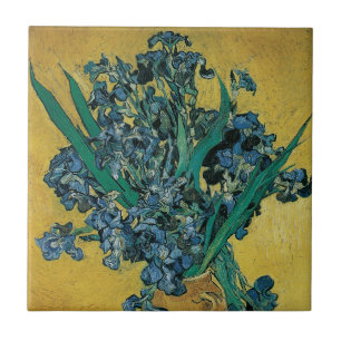 Stilleben med vas med irisar av Vincent van Gogh Kakelplatta