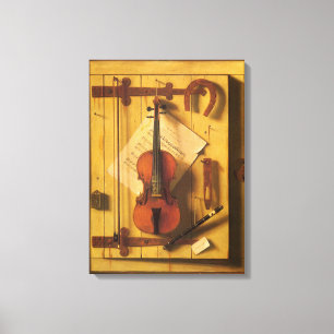Stilleben med violin och noter av William Harnett Canvastryck
