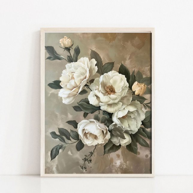 Stilleben Oljemålning Blommor, Vintage Ros Tryck (Skapare uppladdad)