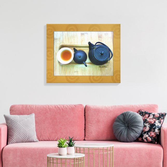 Stilleben över huvudet Rustik te-inställning Fotog Canvastryck (Insitu (Vardagsrum))
