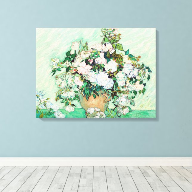 Stilleben Rosor i en vas av Vincent van Gogh Canvastryck (Insitu (trägolv))
