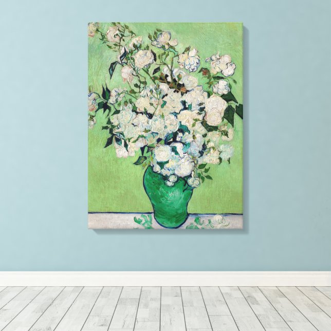 Stilleben Rosor i en vas av Vincent van Gogh Canvastryck (Insitu (trägolv))