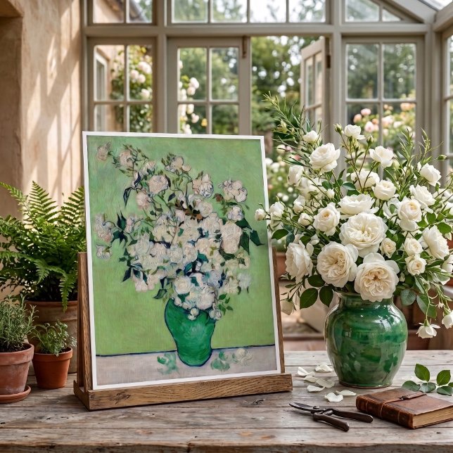Stilleben Rosor i en vas av Vincent van Gogh Poster (Roses by Vincent van Gogh is a vintage fine art post impressionism still life floral painting.)