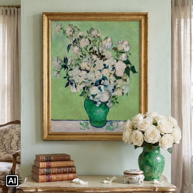 Stilleben Rosor i en vas av Vincent van Gogh Poster (Roses by Vincent van Gogh is a vintage fine art post impressionism still life floral painting.)