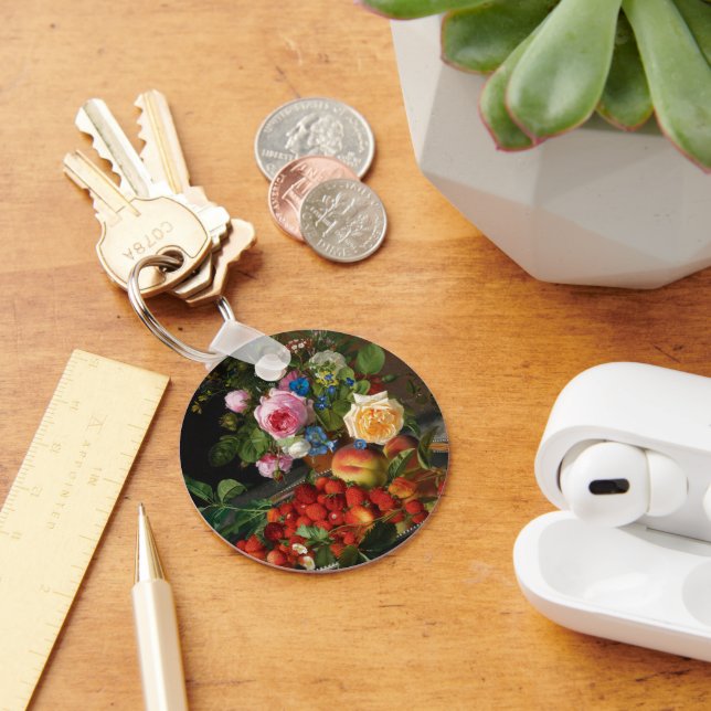 Stilleben Rosor och Jordgubbar av Otto Ottesen Nyckelring (Skrivbord)