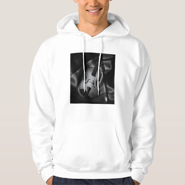 Stilleben svart-vit bild av en violin hoodie (Framsida)