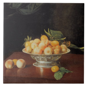 Stilleben T32176 av persikor, c.1700 Kakelplatta