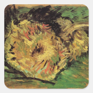 Stilleben Två skurna solrosor av Vincent van Gogh Fyrkantigt Klistermärke