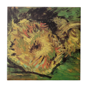 Stilleben Två skurna solrosor av Vincent van Gogh Kakelplatta