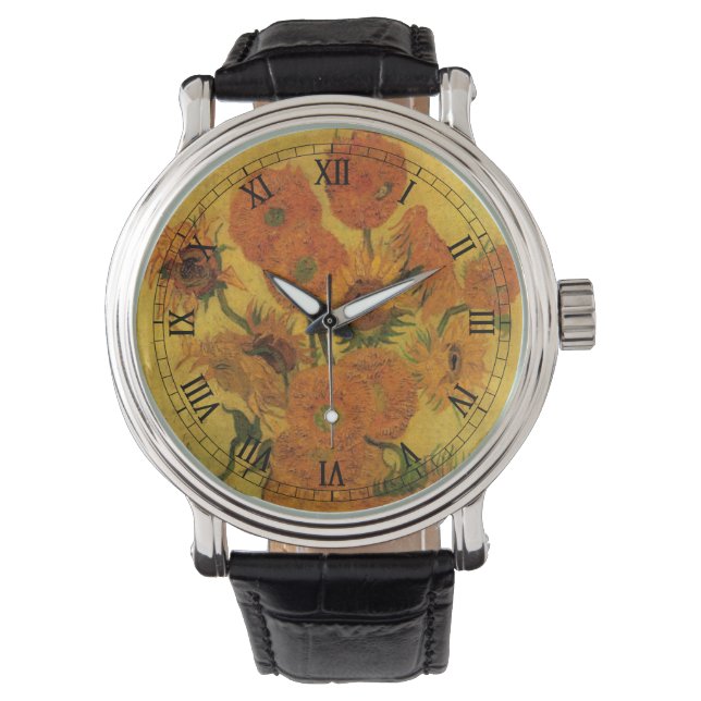 Stilleben Vas med 15 solrosor Armbandsur (Framsida)