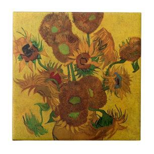 Stilleben Vas med 15 solrosor Vincent van Gogh Kakelplatta
