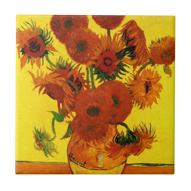 Stilleben Vas med 15 solrosor Vincent van Gogh Kakelplatta (Framsidan)