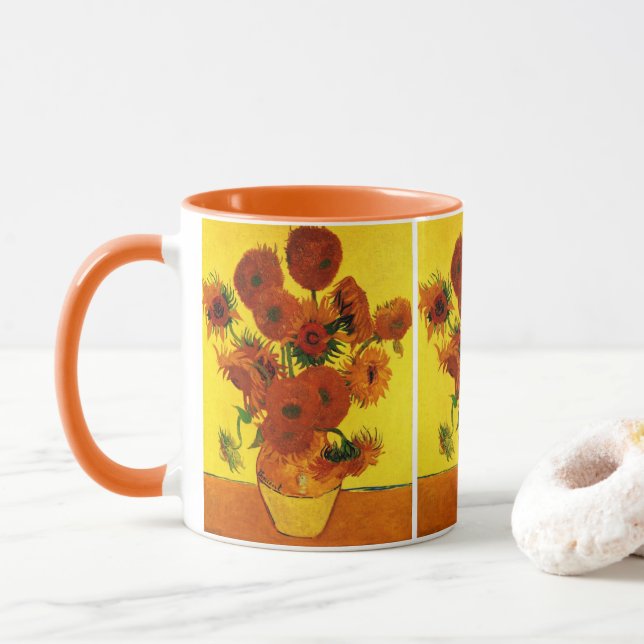 Stilleben Vas med 15 solrosor Vincent van Gogh Mugg (Med munk)