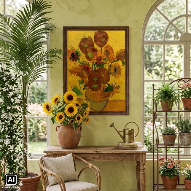 Stilleben Vas med 15 solrosor Vincent van Gogh Poster (Still Life Vase with Fifteen Sunflowers by Vincent van Gogh is a vintage post impressionism painting)