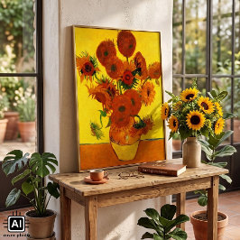 Stilleben Vas med 15 solrosor Vincent van Gogh Poster