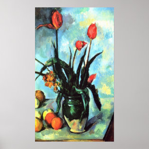 Stilleben vas med tulpan av Paul Cezanne Poster