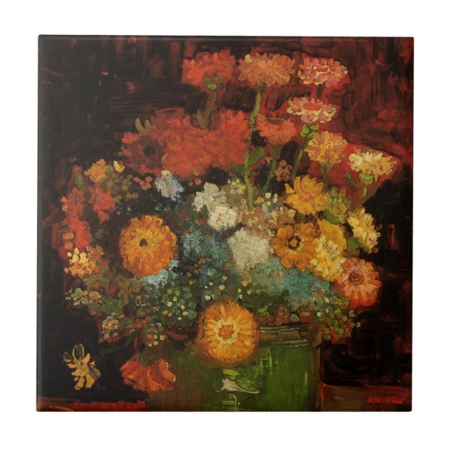 Stilleben Vas med Zinnias av Vincent van Gogh Kakelplatta (Framsidan)