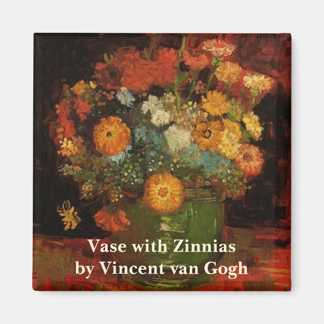 Stilleben Vas med Zinnias av Vincent van Gogh Magnet (Framsidan)