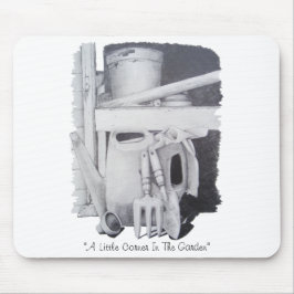 stillebenteckning av trädgårdverktyg för musmatta