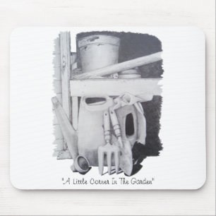 stillebenteckning av trädgårdverktyg för musmatta