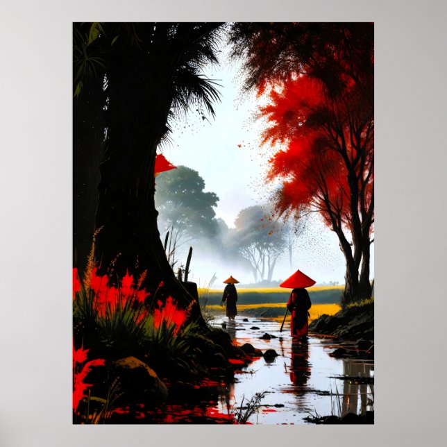 Stiller Durchgang: Herbstlicher Bach in Vietnam Poster (Framsidan)