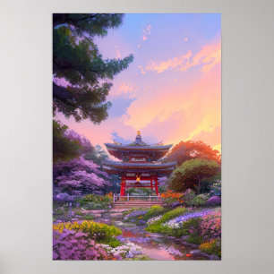 Stillhet och nåd i japansk Shrine Poster