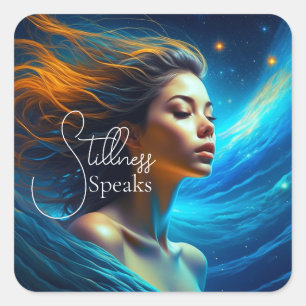Stillness Speaks Meditation Celestial Art Fyrkantigt Klistermärke
