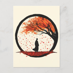 Stillness Zen Circle Autumn Falling Löv Helg Vykort