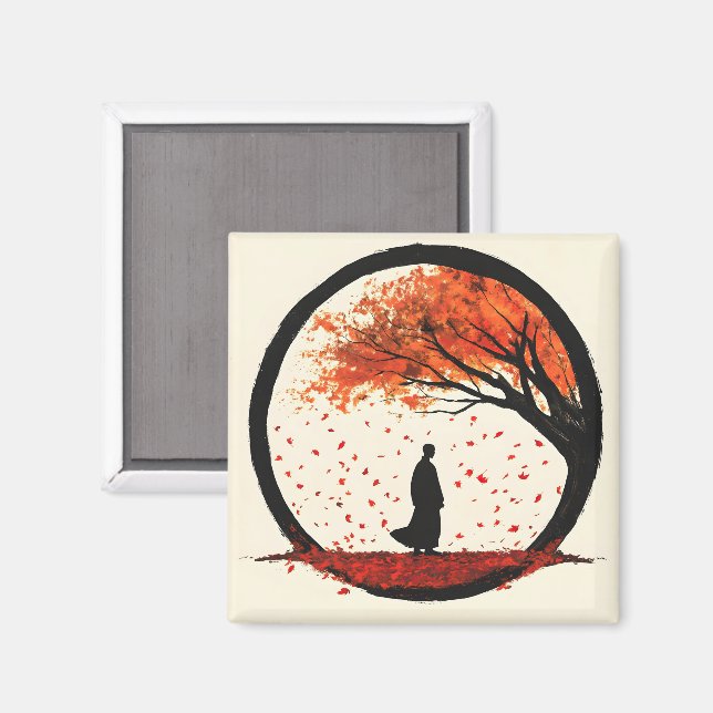 Stillness Zen Circle Autumn Falling Löv Magnet (Front/Back)