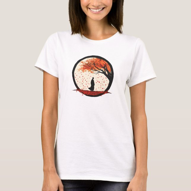 Stillness Zen Circle Autumn Falling Löv T Shirt (Framsida)