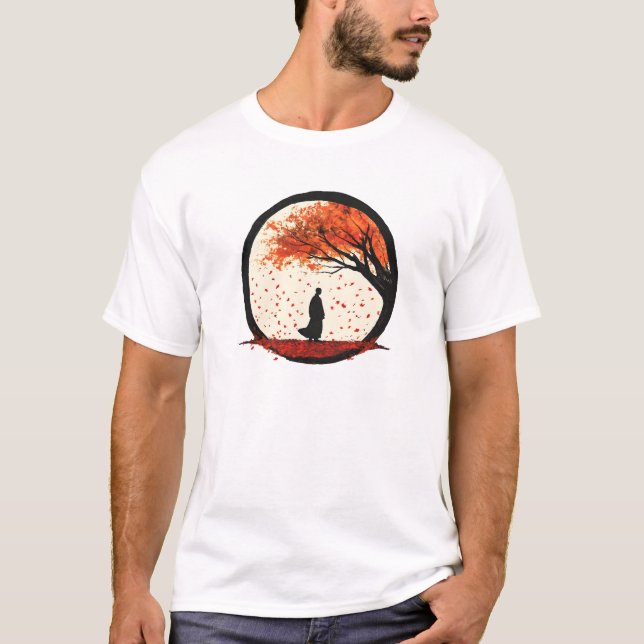 Stillness Zen Circle Autumn Falling Löv T Shirt (Framsida)