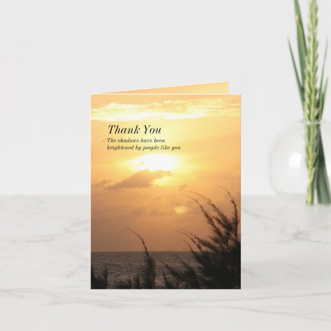 Stillsamt solnedgångtack för sjösida för sympati tack kort (Framsida)