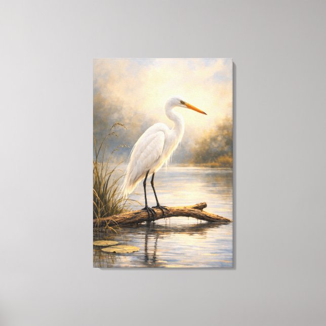 Stillwater Egret | Kustlevande djur | Utsträckt Canvastryck (Framsida)
